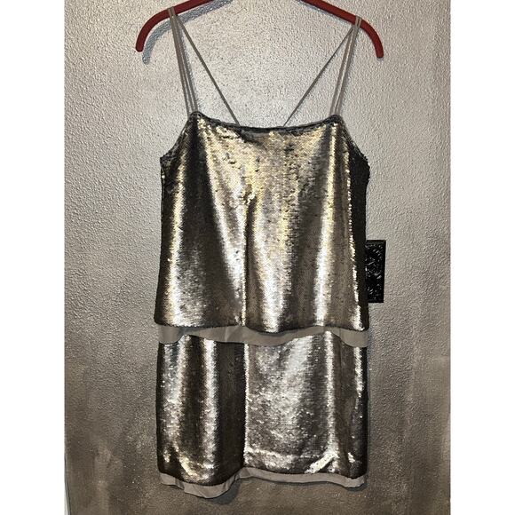 Banana Republic Platinum Sequin Dress Sz 4 Strapy Glam Cocktail Prom New Years - Picture 2 of 13